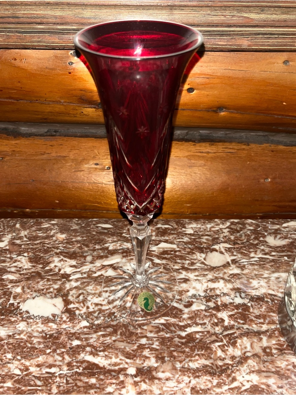 Waterford Merry Christmas Red Cut To Clear Crystal Fluted Champagne Glass 10''